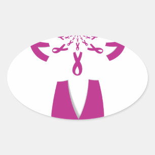 Roze linten borstkanker bewustzijnskunstprint ovale sticker