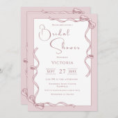 Roze linten bruids douche uitnodiging (Voorkant / Achterkant)