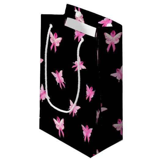 Roze linten Butterflies voor Survivor Klein Cadeauzakje (Voorkant Gekanteld)