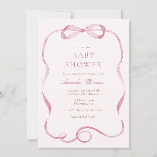 Roze linten en bogen meisje Baby shower Kaart (Voorkant)
