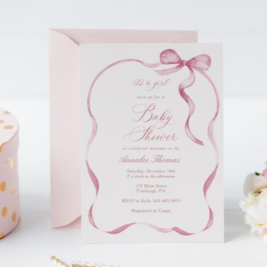 Roze linten en bogen meisje Baby shower Kaart