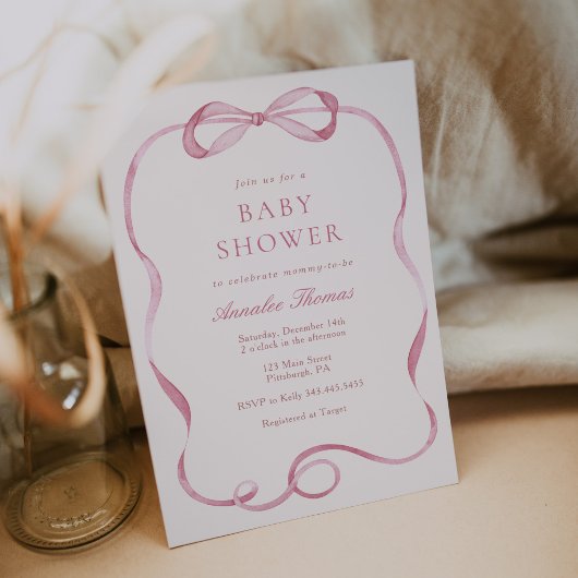 Roze linten en bogen meisje Baby shower Kaart