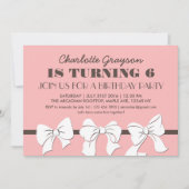 Roze linten en Bows Birthday Party Invitation Kaart (Voorkant)