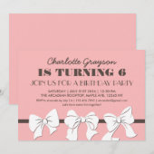 Roze linten en Bows Birthday Party Invitation Kaart (Voorkant / Achterkant)