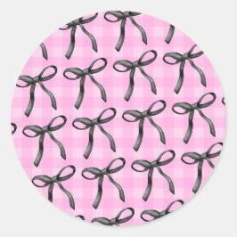 Roze, linten en coquette ronde sticker