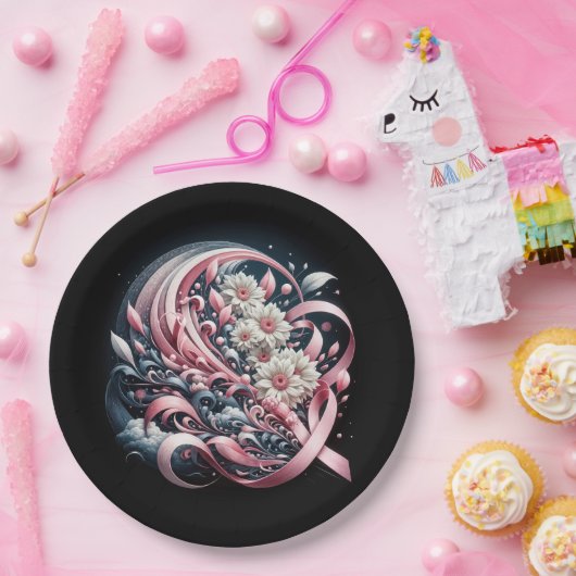 Roze linten en Daisy boeket Papieren Bordje (Feest)