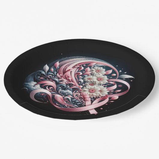 Roze linten en Daisy boeket Papieren Bordje (Gekanteld)