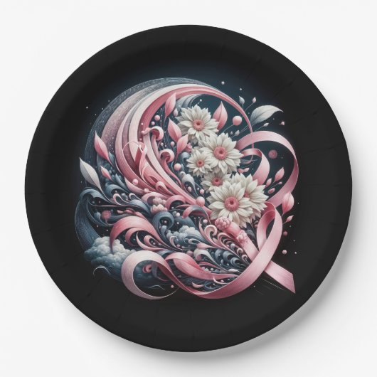 Roze linten en Daisy boeket Papieren Bordje (Voorkant)