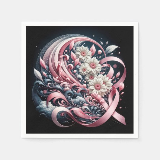 Roze linten en Daisy boeket Servet (Voorkant)