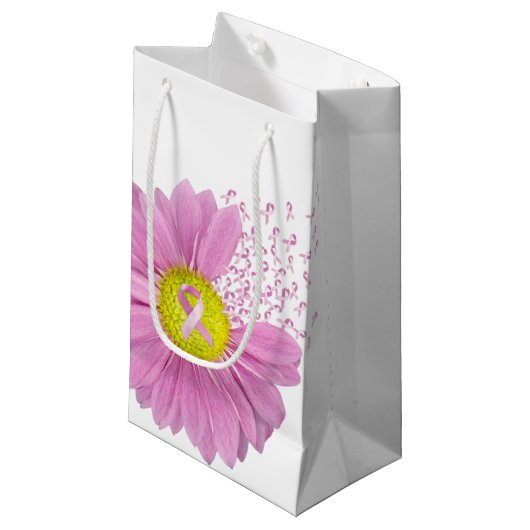 Roze linten en Daisy on White Klein Cadeauzakje (Voorkant Gekanteld)