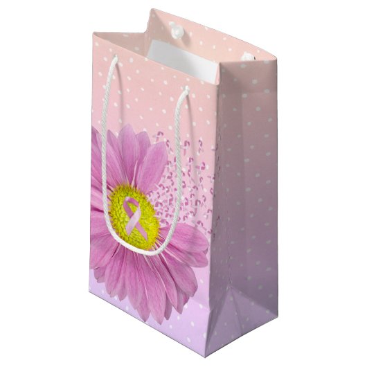 Roze linten en Daisy op pooldots Klein Cadeauzakje (Voorkant Gekanteld)