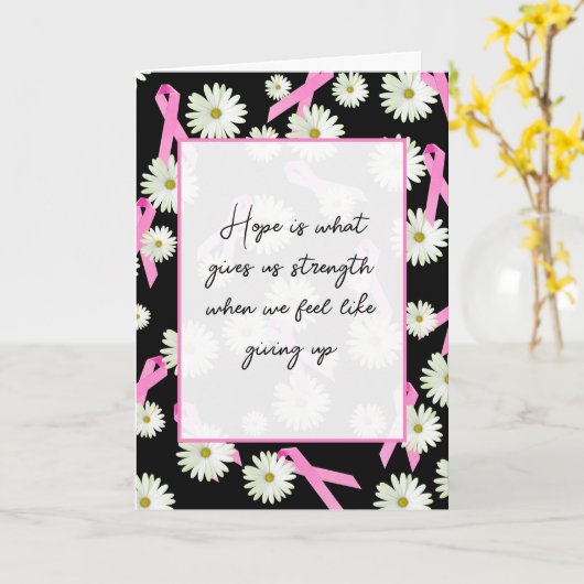 Roze linten en witte madeliefjes kaart (Gele Bloem)