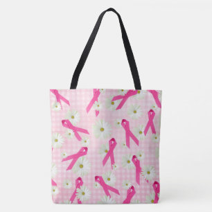roze linten en witte madeliefjes tote bag