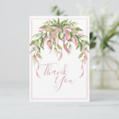 Roze linten Greenery Elegant Hartelijk dank Bedankkaart (Staand voorkant)