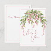 Roze linten Greenery Elegant Hartelijk dank Bedankkaart (Voorkant / Achterkant)