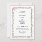 Roze linten & groen Vintage bruiloft Kaart (Voorkant)