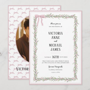 Roze linten & groen Vintage bruiloft Kaart