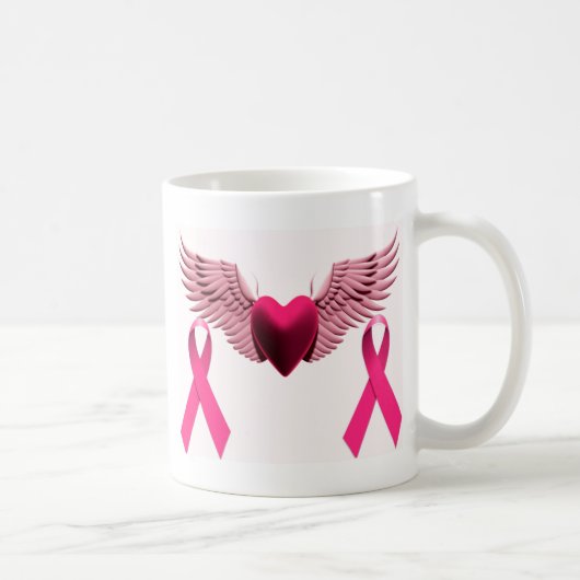 Roze linten & hart van liefde en support koffiemok (Rechts)