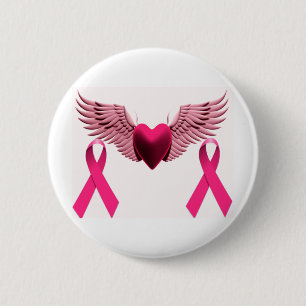 Roze linten & hart van liefde en support ronde button 5,7 cm