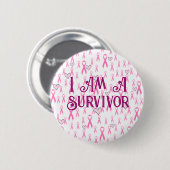 Roze linten, ik ben een overlevende-borstkanker_ ronde button 5,7 cm (Voorkant /achterkant)
