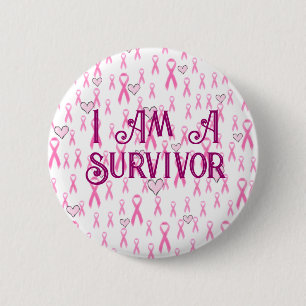 Roze linten, ik ben een overlevende-borstkanker_ ronde button 5,7 cm