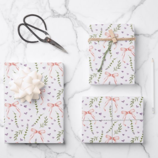 Roze linten inpakpapier, verjaardagsfeest cadeau inpakpapier vel (Voorkant)