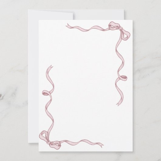 Roze linten minimalistische bruids douche uitnodig kaart (Achterkant)