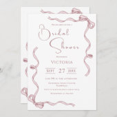Roze linten minimalistische bruids douche uitnodig kaart (Voorkant / Achterkant)