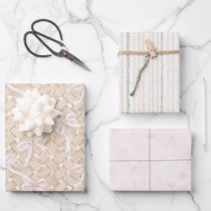 Roze linten nep gevlochten mand verjaardag inpakpapier vel