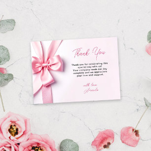 Roze linten strik baby shower bedankkaart