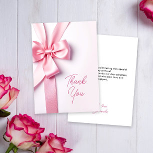 Roze linten strik baby shower bedankkaart