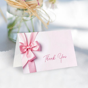 Roze linten strik baby shower bedankkaart