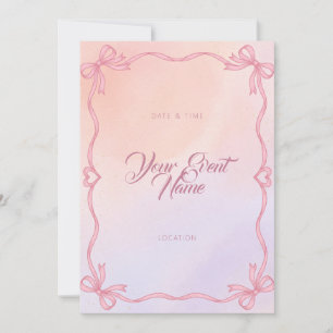 Roze linten strik kader waterverf lavendel kaart