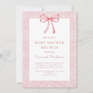 Roze linten strik lint baby shower brunch  kaart