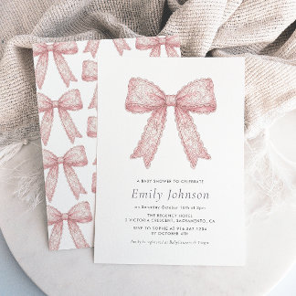 Roze linten strik meisje Coquette baby shower uitn Kaart