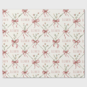 Roze linten strikken Coquettes gepersonaliseerd Cadeaupapier