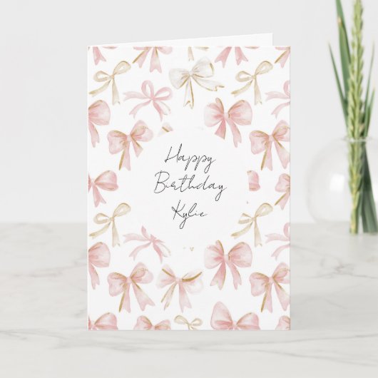 Roze Linten Verjaardag Kaart (Voorkant)