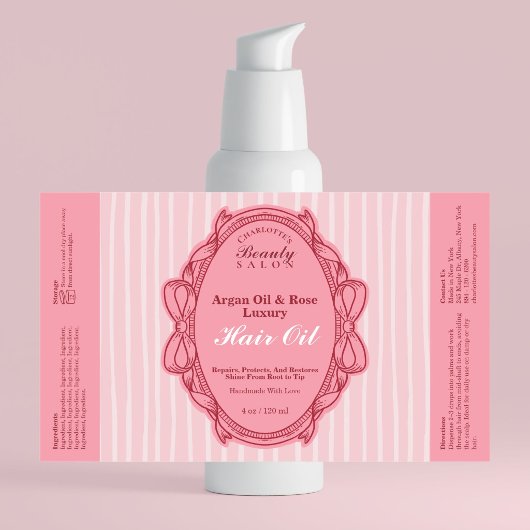 Roze lintframe schoonheidsoliefleslabel rechthoekige sticker