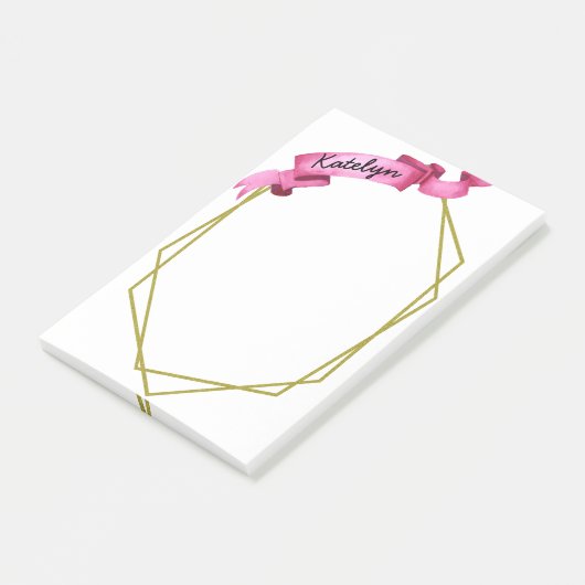 Roze lintgoud geometrische Lijst, op maat gemaakt Post-it® Notes (Schuin)