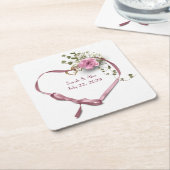 Roze linthart met Roos Kartonnen Onderzetters (Schuin)