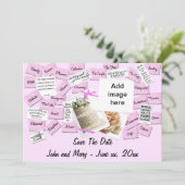 Roze lintje, bruiloft en taart sparen de datum save the date (Staand voorkant)