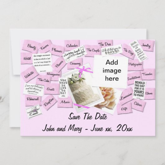 Roze lintje, bruiloft, sla het Briefkaart Datum op (Voorkant)