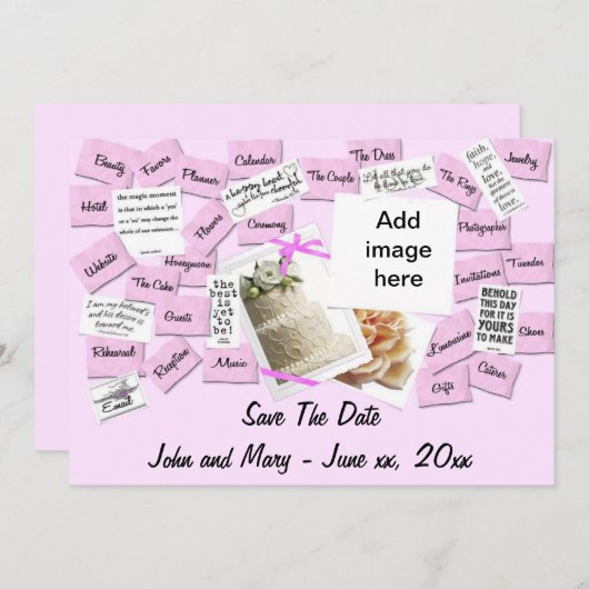 Roze lintje, bruiloft, sla het Briefkaart Datum op (Voorkant / Achterkant)