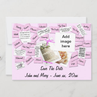 Roze lintje, bruiloft, sla het Briefkaart Datum op