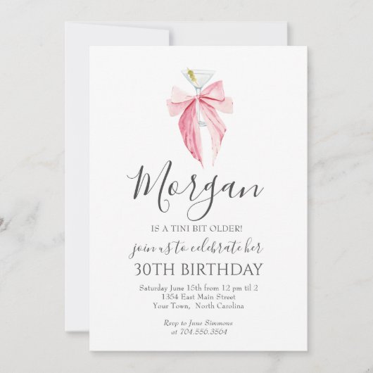 ROZE lintje Een Tini Bit Ouder Martini Uitnodiging (Voorkant)