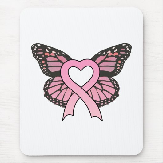 Roze lintje Heart Butterfly Mousepad Muismat (Voorkant)
