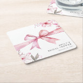 Roze lintje knoopt de knoop bruidsfeest kartonnen onderzetters (Schuin)