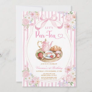 Roze lintje Let’s Par-tea Meisje Verjaardag Streep Kaart