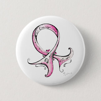 Roze lintje ronde button 5,7 cm