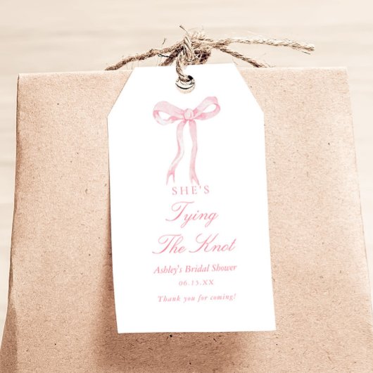 Roze lintje Zij gaat de knoop doorhaken Bruidsfees Cadeaulabel